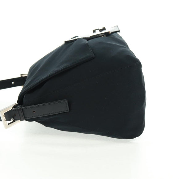 FENDI Mamma Baguette Shoulder Bag Nylon Black Silver Auth BA9559V