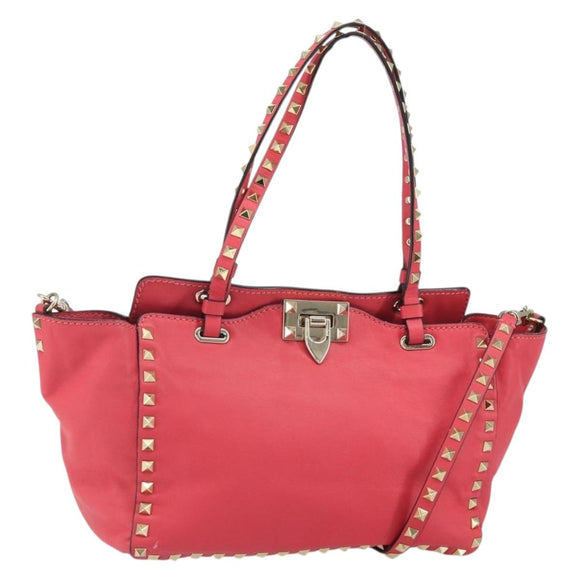VALENTINO Rock Studs Handtasche Leder 2-Wege Pink Gold Auth BA9561