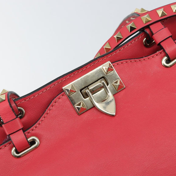 VALENTINO Rock Studs Handtasche Leder 2-Wege Pink Gold Auth BA9561