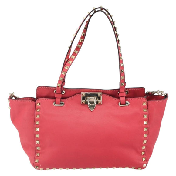 VALENTINO Rock Studs Handtasche Leder 2-Wege Pink Gold Auth BA9561