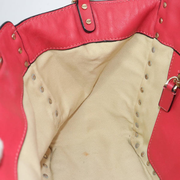 VALENTINO Rock Studs Handtasche Leder 2-Wege Pink Gold Auth BA9561