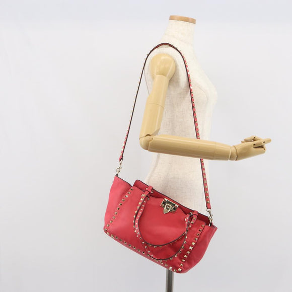 VALENTINO Rock Studs Handtasche Leder 2-Wege Pink Gold Auth BA9561