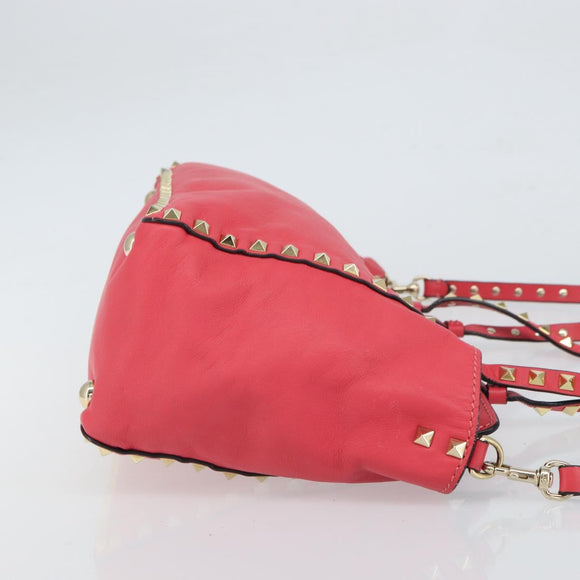 VALENTINO Rock Studs Handtasche Leder 2-Wege Pink Gold Auth BA9561