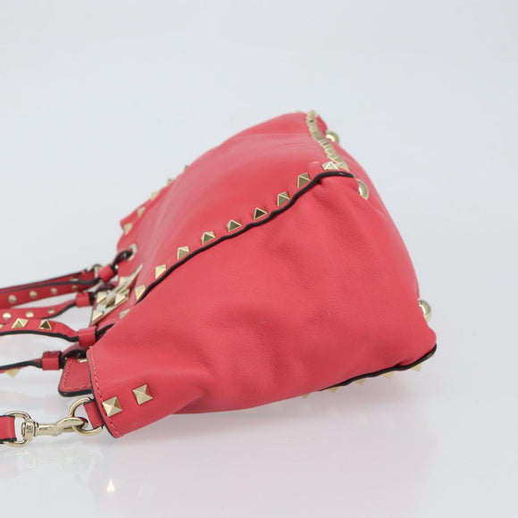 VALENTINO Rock Studs Handtasche Leder 2-Wege Pink Gold Auth BA9561