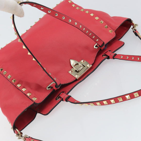 VALENTINO Rock Studs Handtasche Leder 2-Wege Pink Gold Auth BA9561