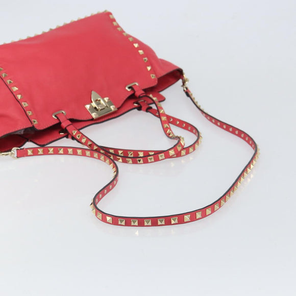 VALENTINO Rock Studs Handtasche Leder 2-Wege Pink Gold Auth BA9561