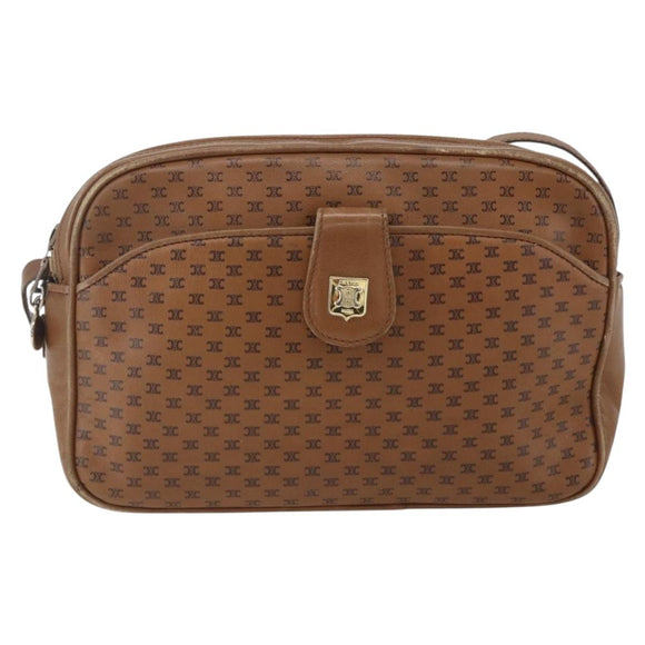 CELINE Macadam Canvas Shoulder Bag PVC Brown Gold Auth BA9563