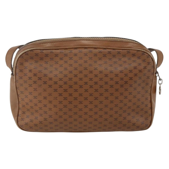 CELINE Macadam Canvas Shoulder Bag PVC Brown Gold Auth BA9563