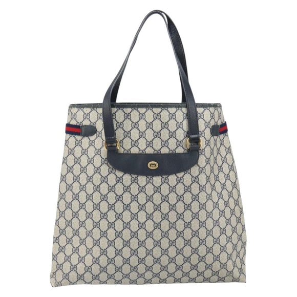GUCCI GG Supreme Sherry Line Tote Bag PVC Navy Gold 39 02 091 Auth BA9564