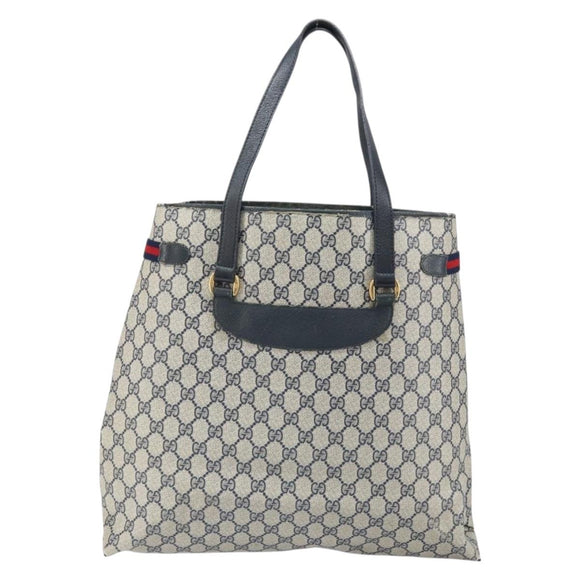 GUCCI GG Supreme Sherry Line Tote Bag PVC Navy Gold 39 02 091 Auth BA9564