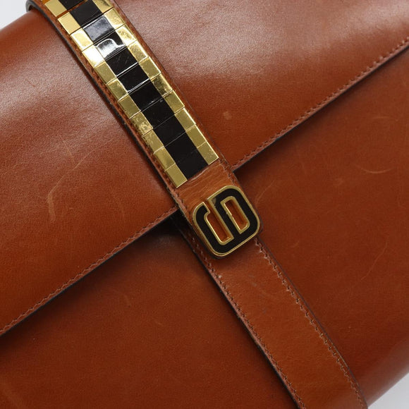 Christian Dior Shoulder Bag Leather Gold Brown Auth BA9565