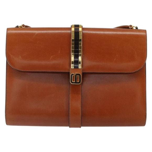 Christian Dior Shoulder Bag Leather Gold Brown Auth BA9565