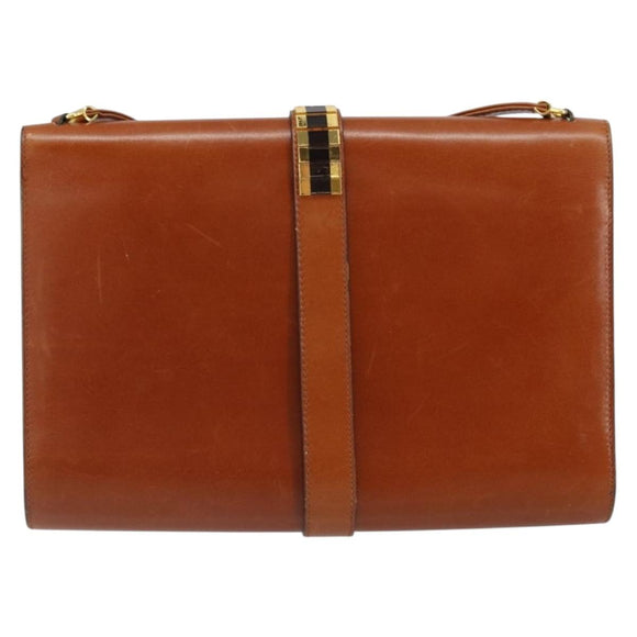 Christian Dior Shoulder Bag Leather Gold Brown Auth BA9565