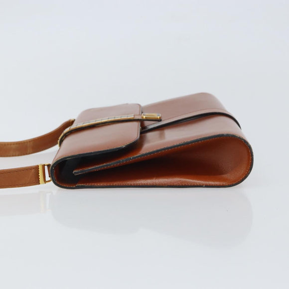 Christian Dior Shoulder Bag Leather Gold Brown Auth BA9565