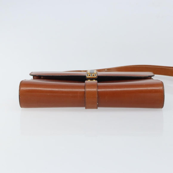 Christian Dior Shoulder Bag Leather Gold Brown Auth BA9565