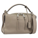 FENDI Celeria Ray Hand Bag Leather 2way Gray Silver Auth BA9567-1