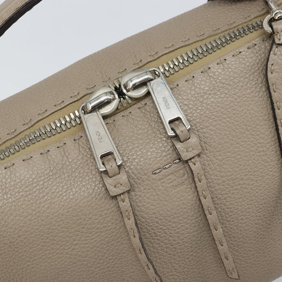 FENDI Celeria Ray Hand Bag Leather 2way Gray Silver Auth BA9567