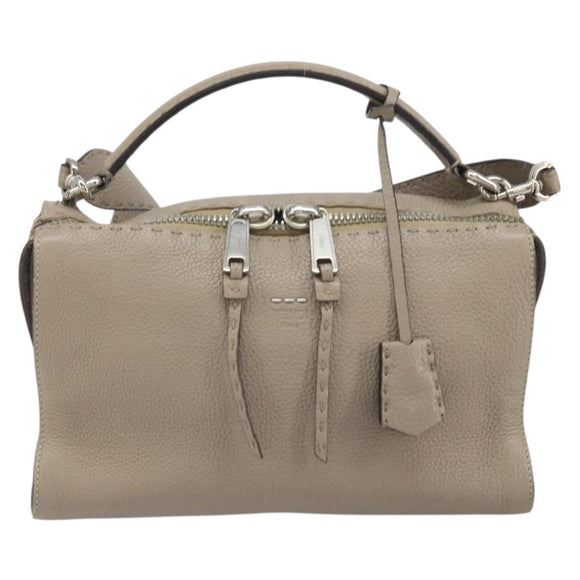 FENDI Celeria Ray Hand Bag Leather 2way Gray Silver Auth BA9567