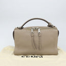 FENDI Celeria Ray Hand Bag Leather 2way Gray Silver Auth BA9567-12