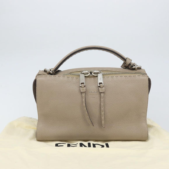 FENDI Celeria Ray Hand Bag Leather 2way Gray Silver Auth BA9567