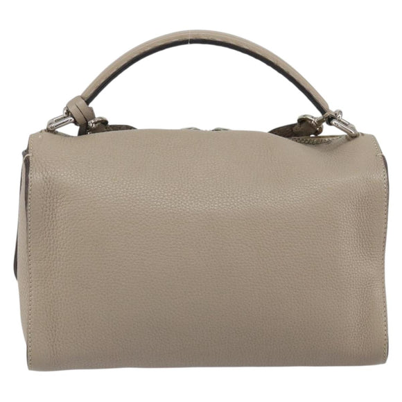 FENDI Celeria Ray Hand Bag Leather 2way Gray Silver Auth BA9567