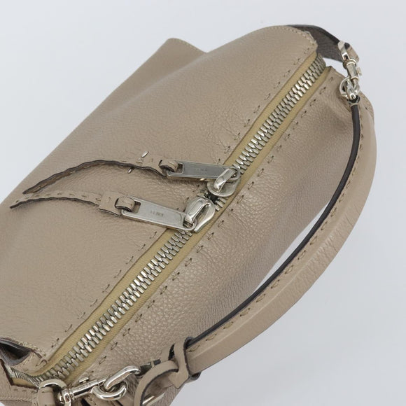 FENDI Celeria Ray Hand Bag Leather 2way Gray Silver Auth BA9567