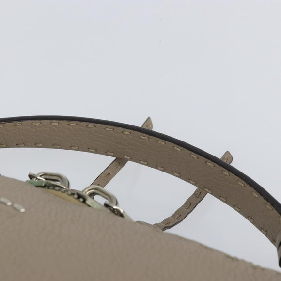 FENDI Celeria Ray Hand Bag Leather 2way Gray Silver Auth BA9567