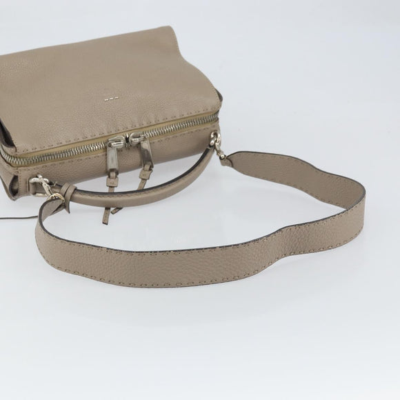 FENDI Celeria Ray Hand Bag Leather 2way Gray Silver Auth BA9567