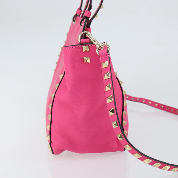 VALENTINO Rock Studs Hand Bag Leather 2way Pink Gold Auth BA9568V