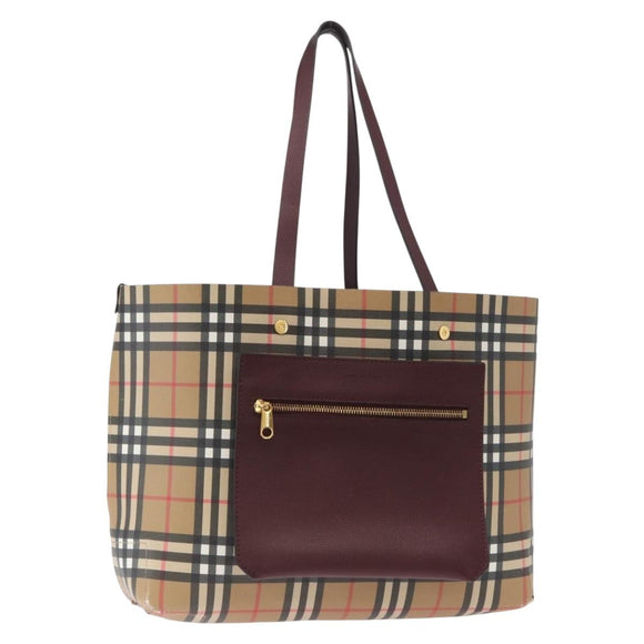 BURBERRY Nova Check Tote Bag PVC Beige Gold Auth BA9573