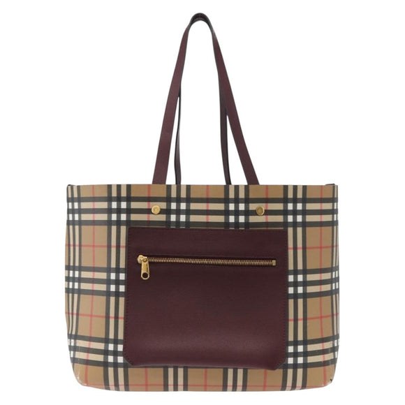 BURBERRY Nova Check Tote Bag PVC Beige Gold Auth BA9573