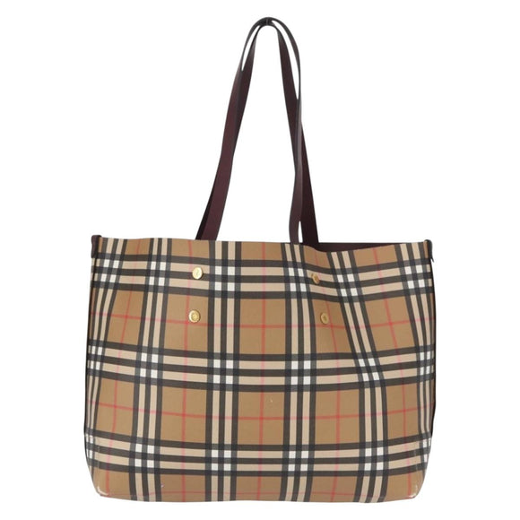 BURBERRY Nova Check Tote Bag PVC Beige Gold Auth BA9573