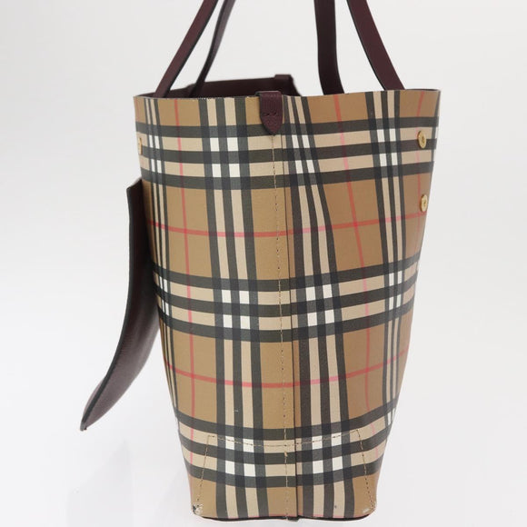 BURBERRY Nova Check Tote Bag PVC Beige Gold Auth BA9573