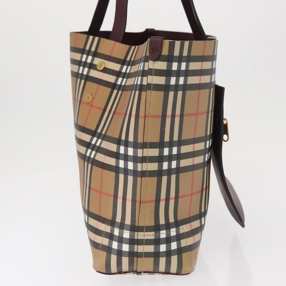 BURBERRY Nova Check Tote Bag PVC Beige Gold Auth BA9573