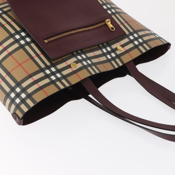 BURBERRY Nova Check Tote Bag PVC Beige Gold Auth BA9573