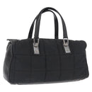 CHANEL Choco Bar Hand Bag Nylon Black Silver CC Auth BA9577-1