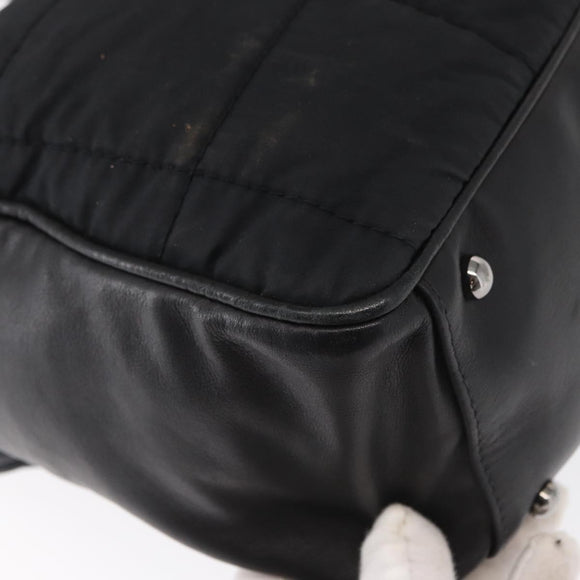 CHANEL Choco Bar Hand Bag Nylon Black Silver CC Auth BA9577