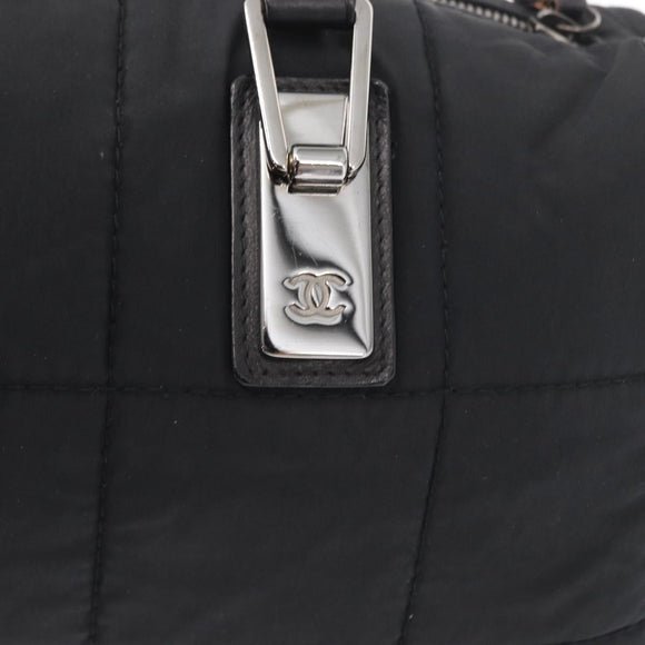 CHANEL Choco Bar Hand Bag Nylon Black Silver CC Auth BA9577