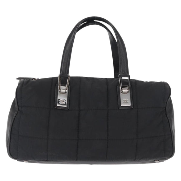 CHANEL Choco Bar Hand Bag Nylon Black Silver CC Auth BA9577