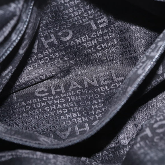 CHANEL Choco Bar Hand Bag Nylon Black Silver CC Auth BA9577