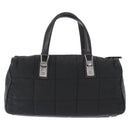 CHANEL Choco Bar Hand Bag Nylon Black Silver CC Auth BA9577-3