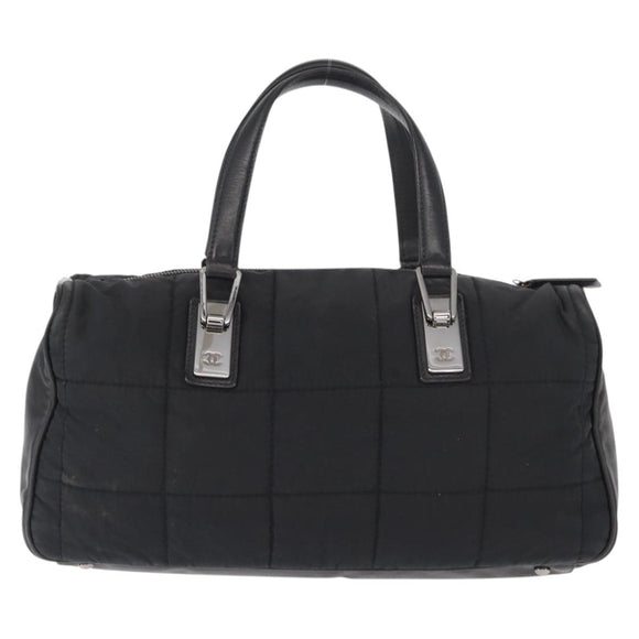CHANEL Choco Bar Hand Bag Nylon Black Silver CC Auth BA9577