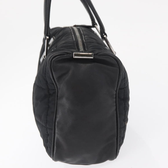 CHANEL Choco Bar Hand Bag Nylon Black Silver CC Auth BA9577