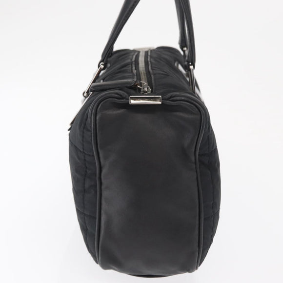 CHANEL Choco Bar Hand Bag Nylon Black Silver CC Auth BA9577