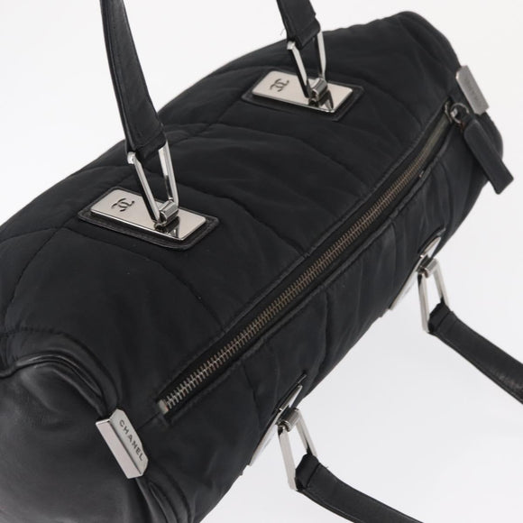 CHANEL Choco Bar Hand Bag Nylon Black Silver CC Auth BA9577