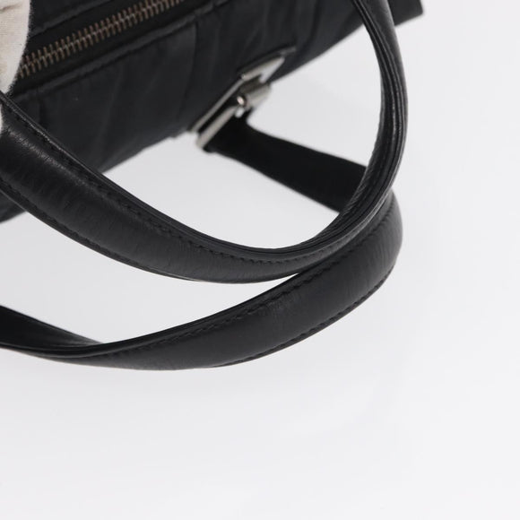 CHANEL Choco Bar Hand Bag Nylon Black Silver CC Auth BA9577