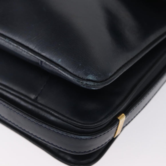 LOEWE Shoulder Bag Leather Navy Gold Auth BA9578