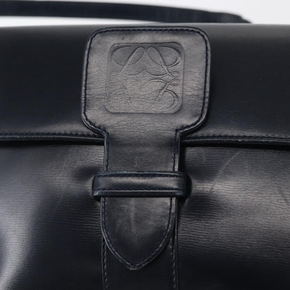 LOEWE Shoulder Bag Leather Navy Gold Auth BA9578