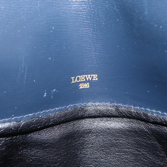 LOEWE Shoulder Bag Leather Navy Gold Auth BA9578