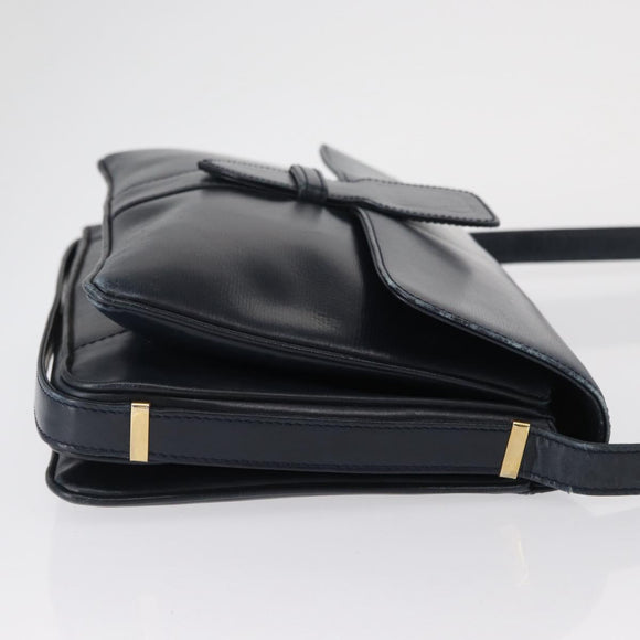 LOEWE Shoulder Bag Leather Navy Gold Auth BA9578